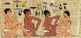 parchemin représentant le bas relief de la pyramide de Sakkarah montrant la pratique de réflexologie plantaire 